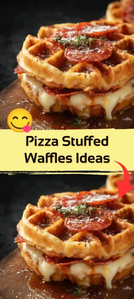 Delicious pizza stuffed waffles showcasing cheesy filling and crispy exterior.