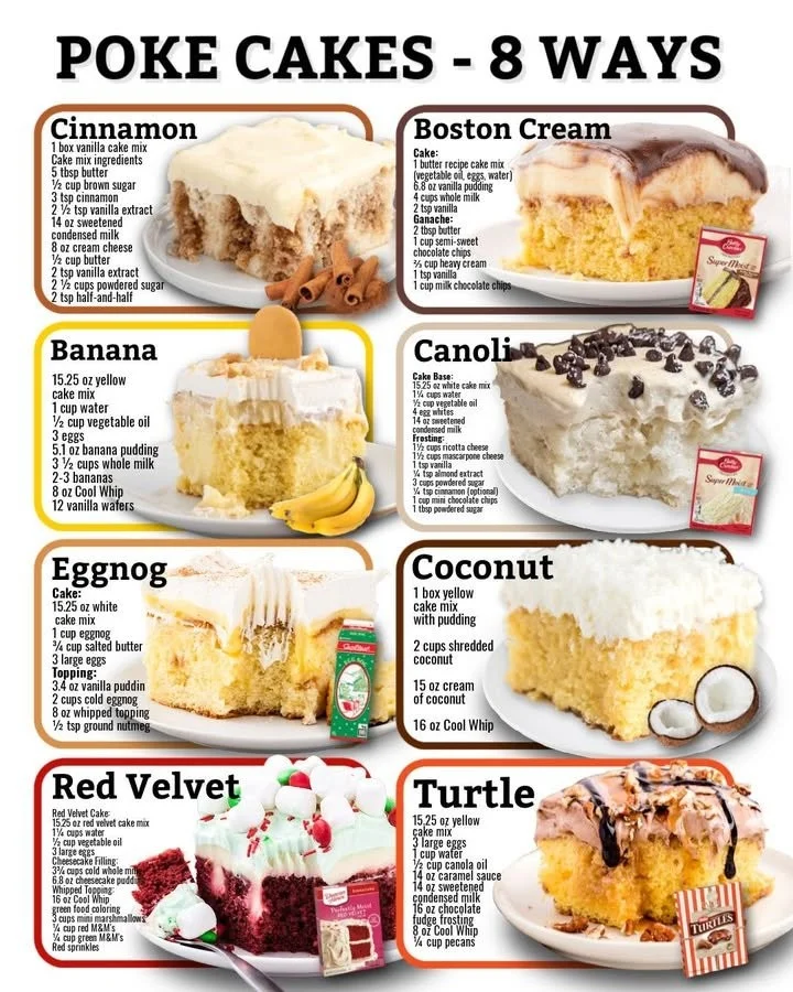 Delicious homemade Poke Cake topped with frosting and colorful sprinkles.