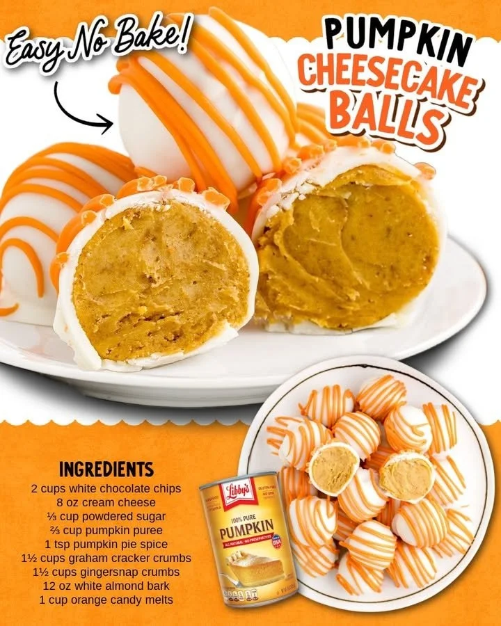 Delicious Pumpkin Cheesecake Balls with a sprinkle of cinnamon and whipped cream