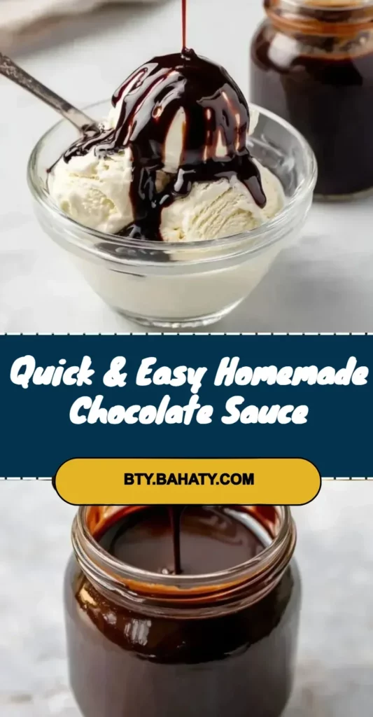 A bowl of quick and easy homemade chocolate sauce ready to be drizzled on dessert