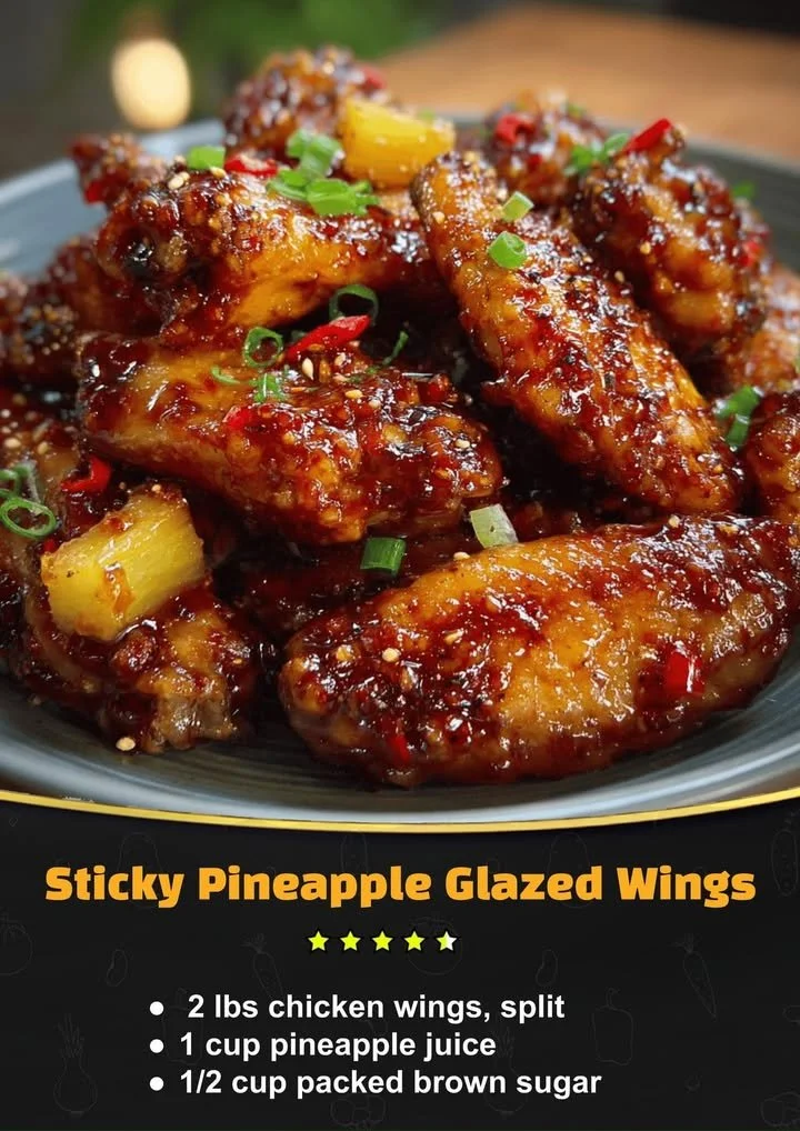 Delicious sticky pineapple glazed wings with a shiny glaze