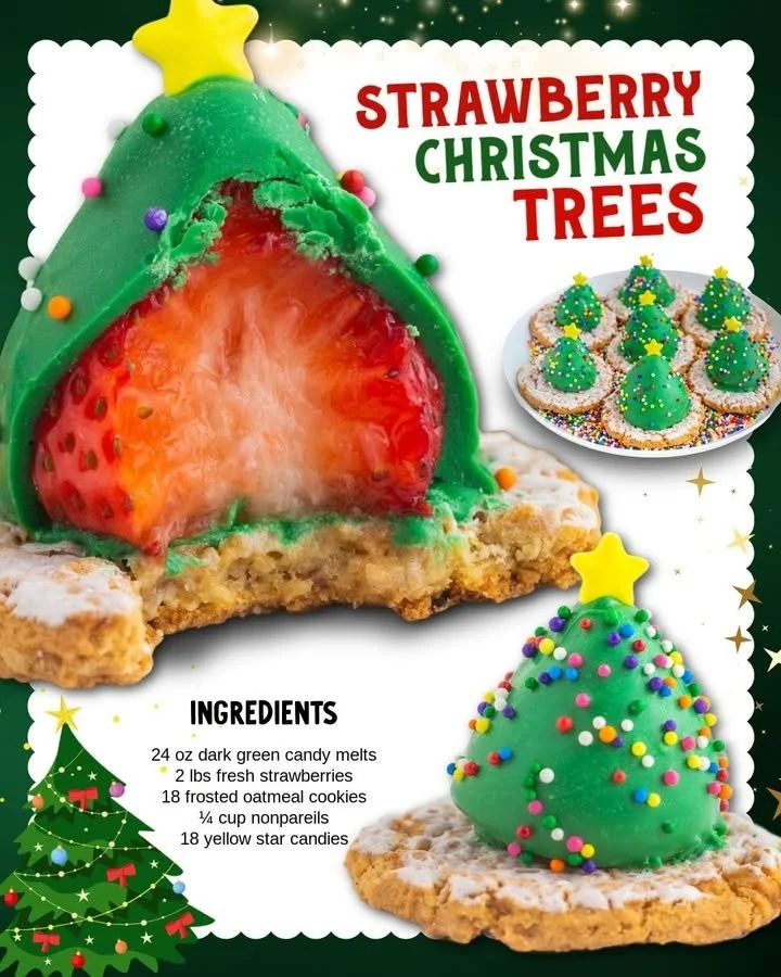 Delicious strawberry Christmas trees decorated for holiday celebrations