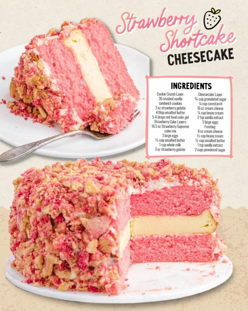 Slice of Strawberry Crunch Cake with fresh strawberries and crunchy topping