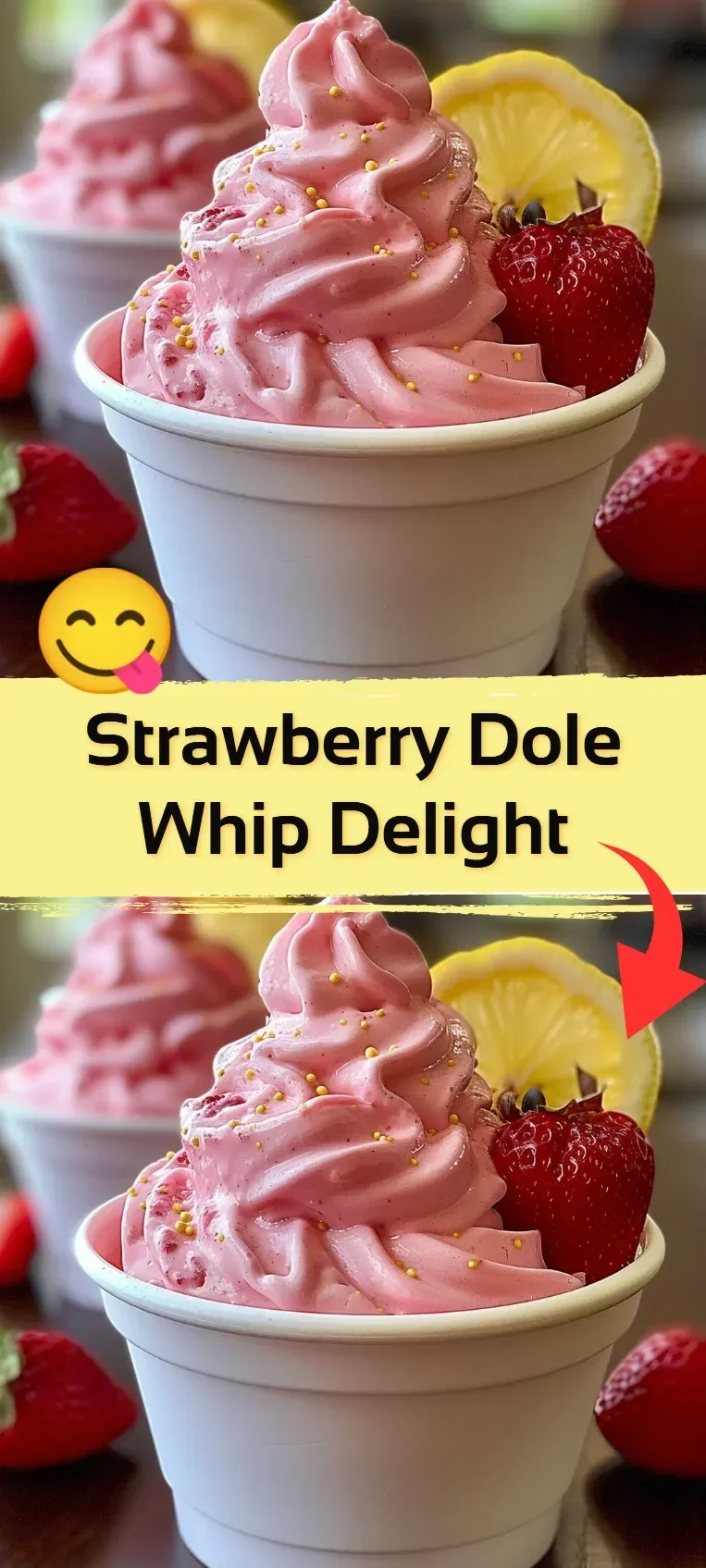 Delicious Strawberry Dole Whip Delight served in a bowl with fresh strawberries