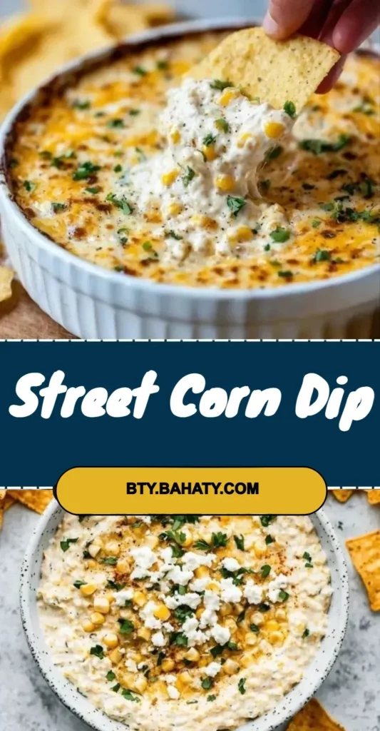 Creamy Street Corn Dip served in a bowl with fresh herbs and toppings