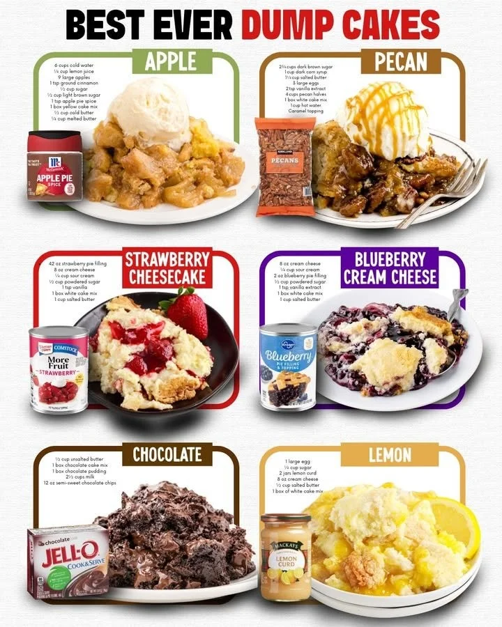 Delicious homemade dump cakes ready to be served for dessert.