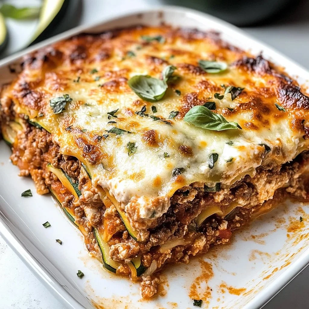 Delicious zucchini lasagna with layers of cheese and sauce