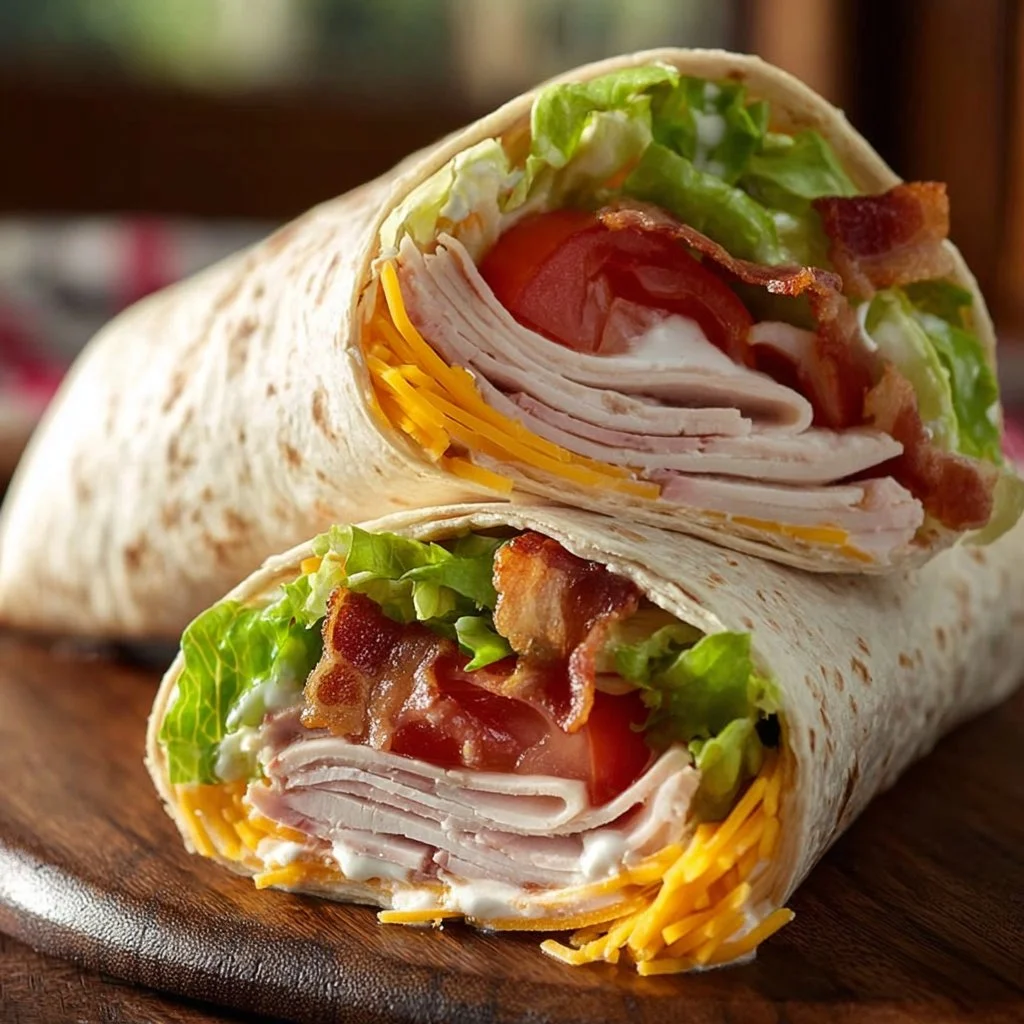Delicious Turkey Ranch Club Wrap filled with turkey, vegetables, and ranch dressing