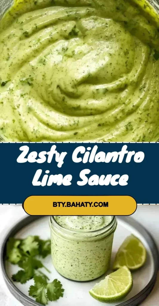 Zesty cilantro lime sauce in a bowl with fresh cilantro and lime slices