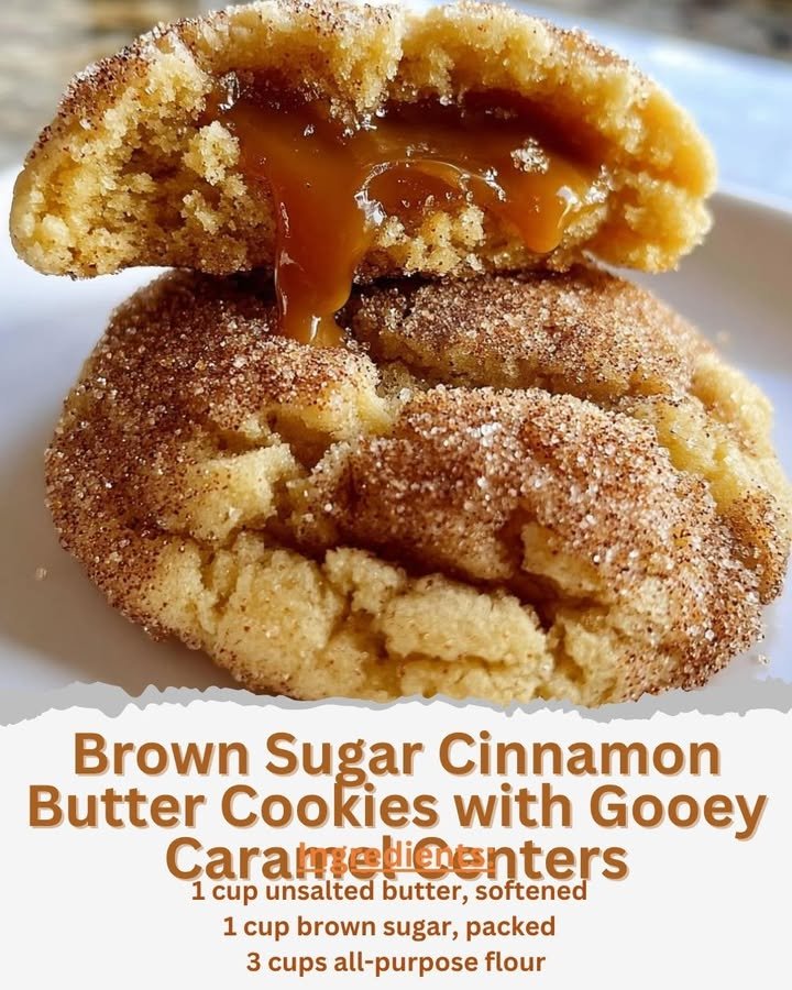 Brown Sugar Cinnamon Butter Cookies with Gooey Caramel Centers