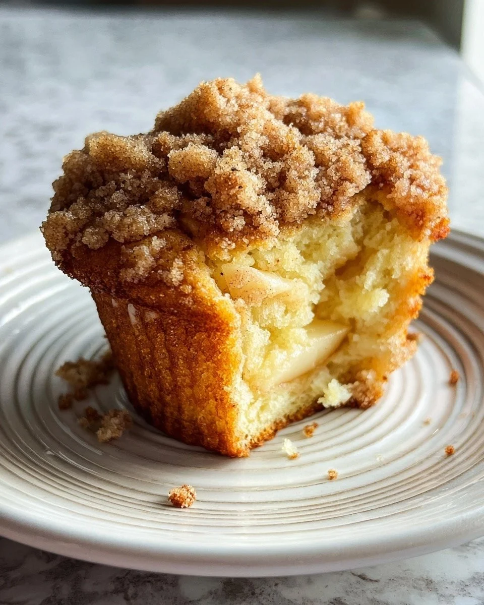 Freshly baked apple cinnamon streusel muffins on a cooling rack