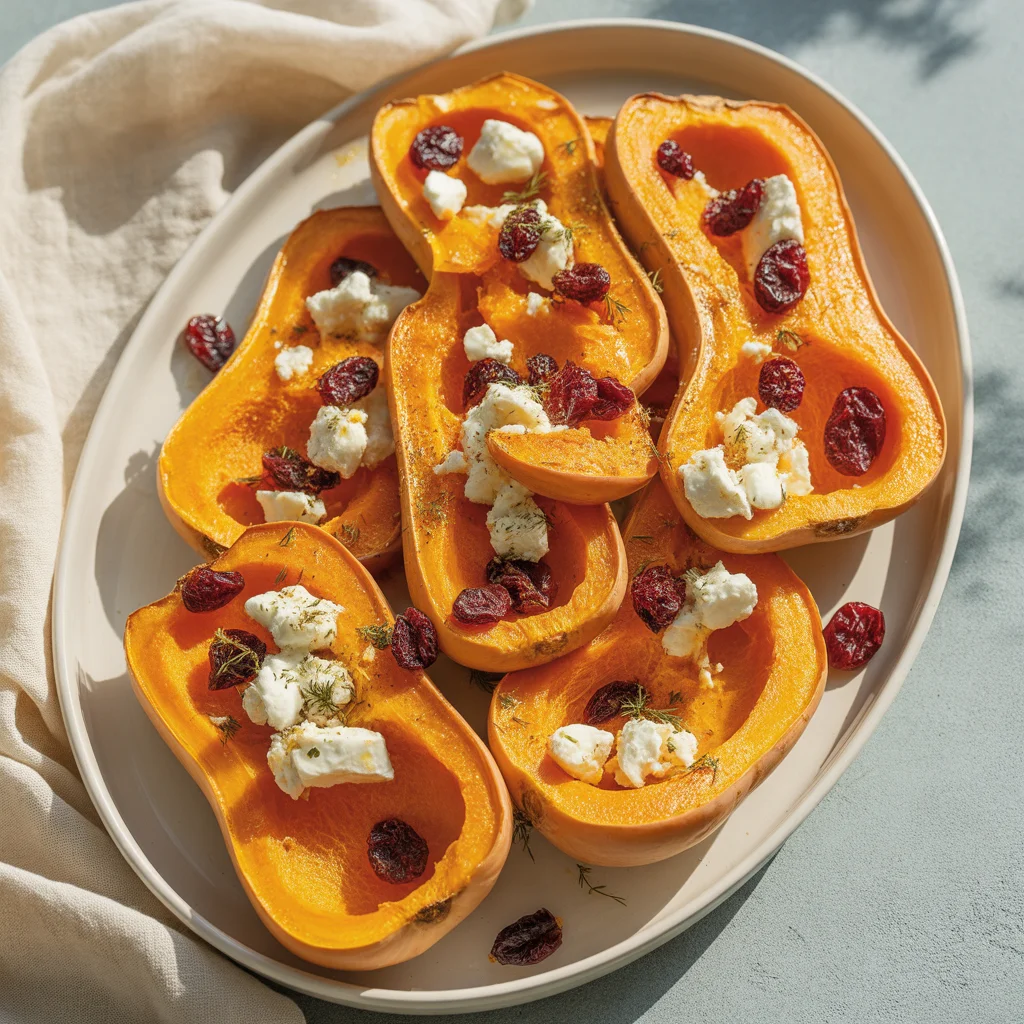 caramelized-butternut-squash-with-feta-walnuts-and-cranberry-honey-glaze