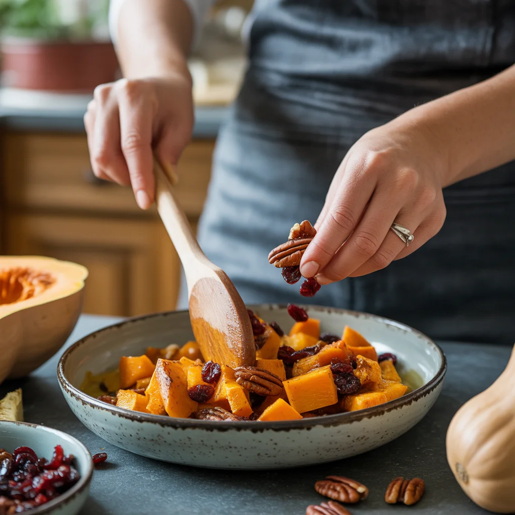 caramelized-butternut-squash-with-feta-walnuts-and-cranberry-honey-glaze
