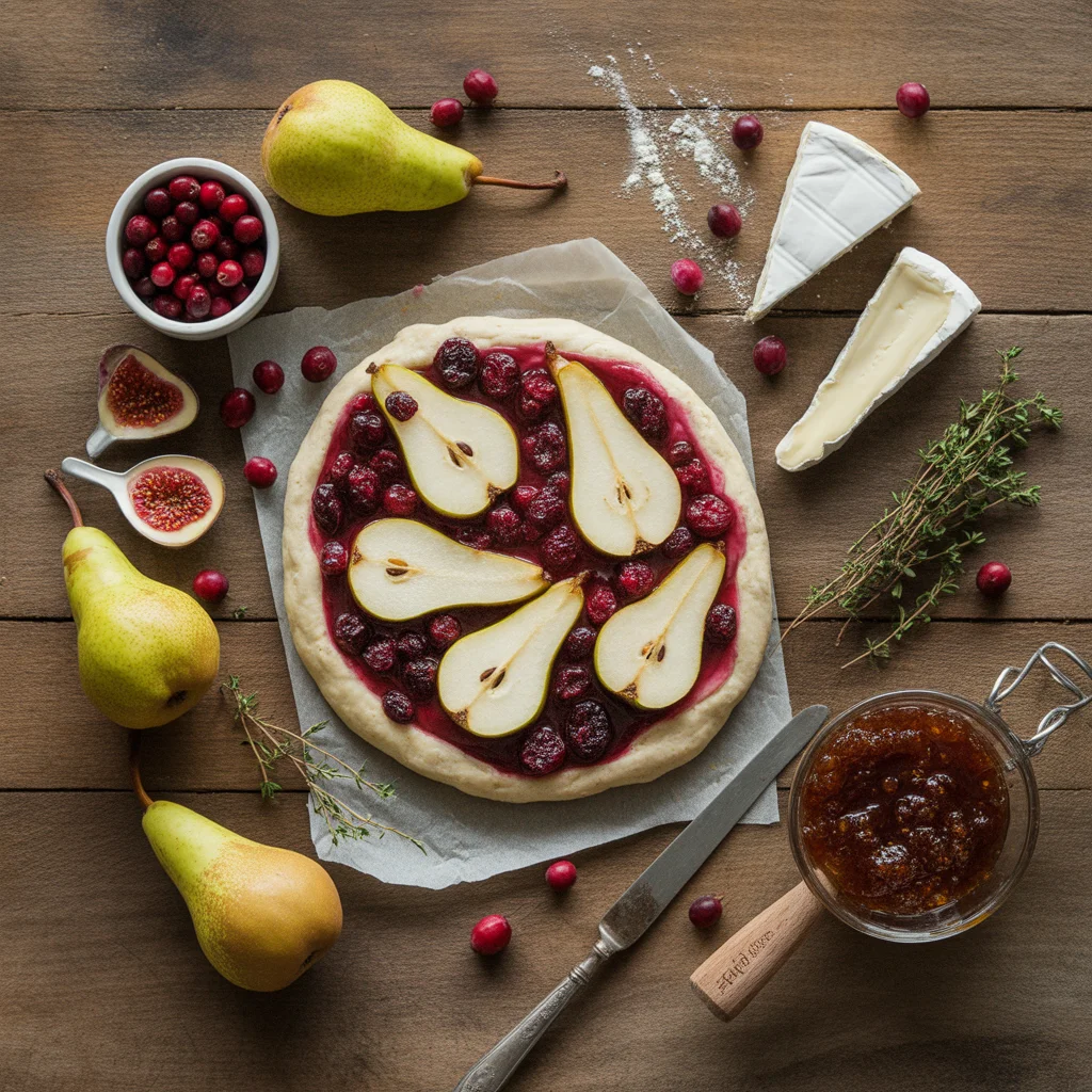 pear-brie-and-cranberry-flatbread-with-fig-jam-and-balsamic-glaze