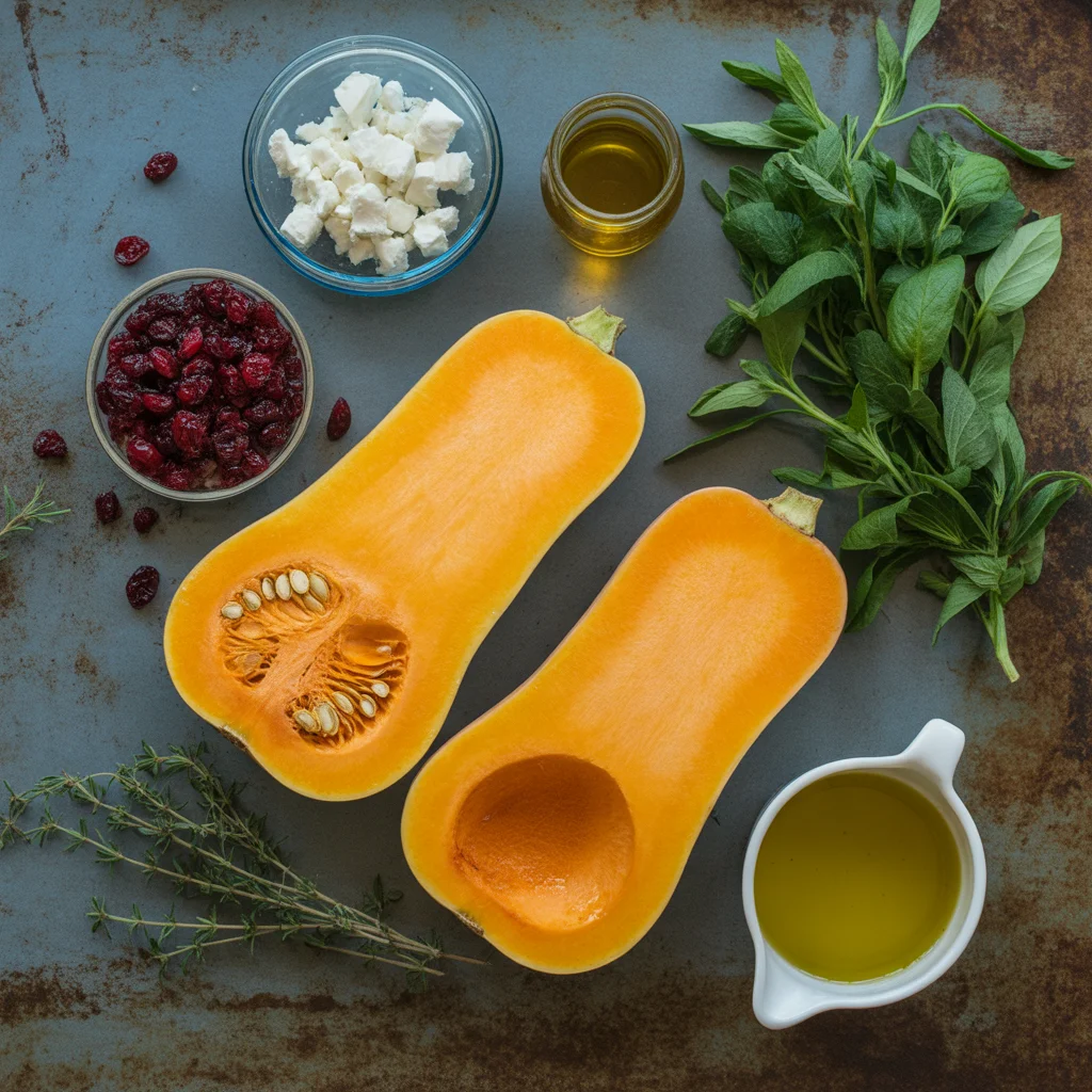 caramelized-butternut-squash-with-tangy-feta-and-cranberry-drizzle