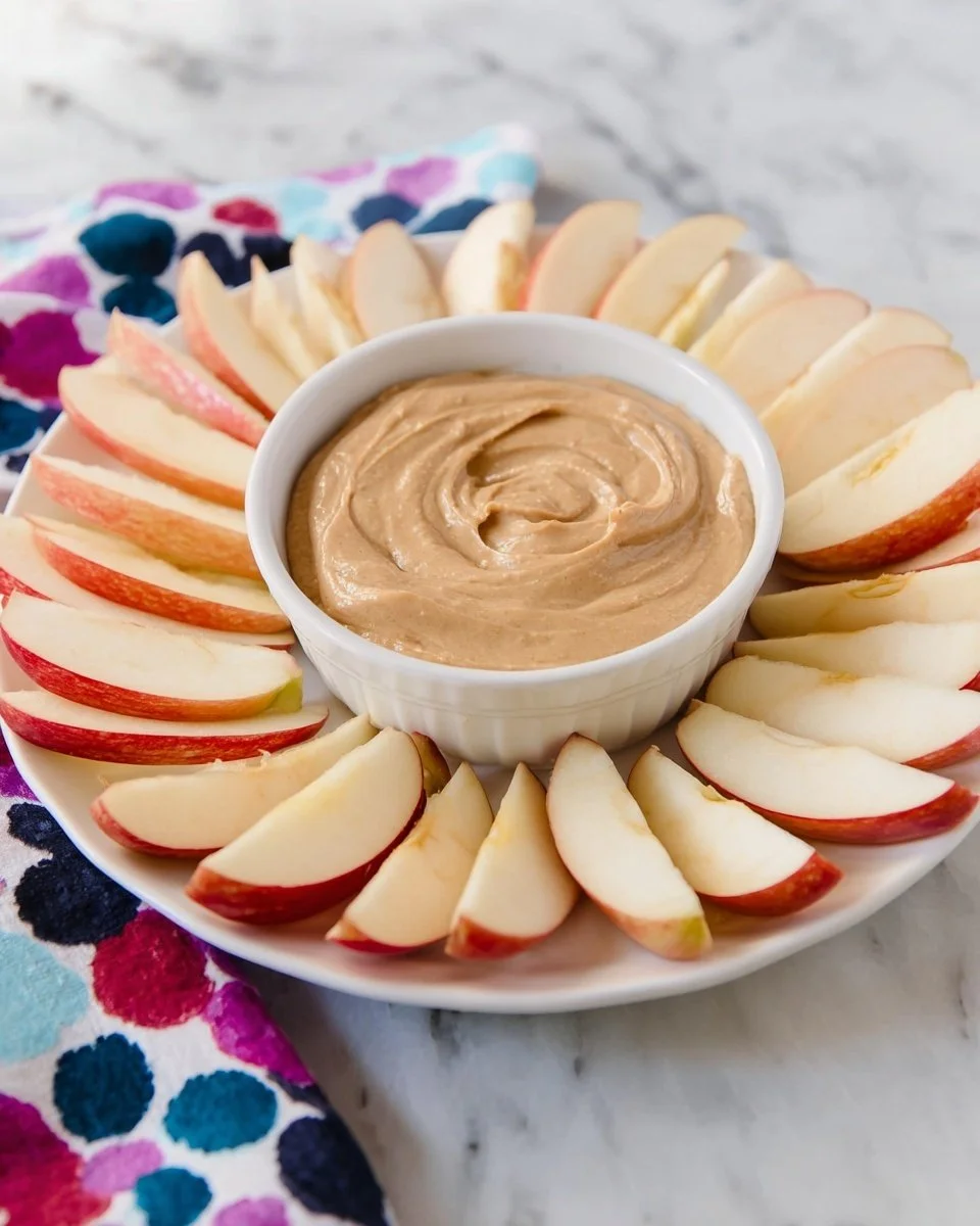 3-Ingredient cream cheese apple dip served with fresh apple slices
