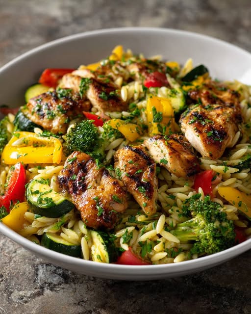 Grilled Chicken Orzo with Vegetables