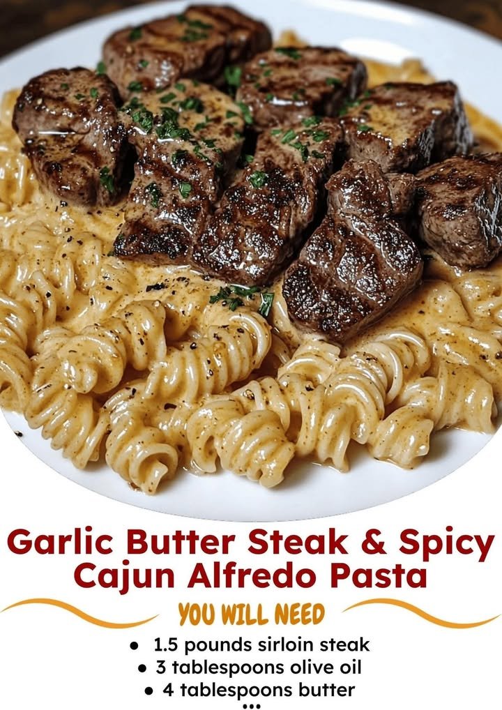 Garlic Butter Steak Bites & Spicy Cajun Alfredo Twisted Pasta