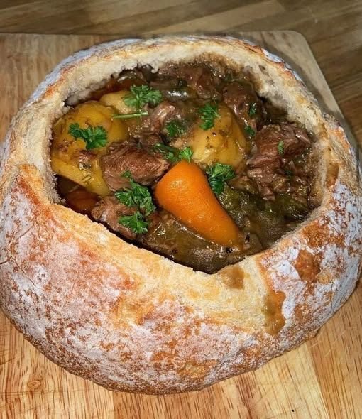 Beef Stew Served in a Bread Bowl