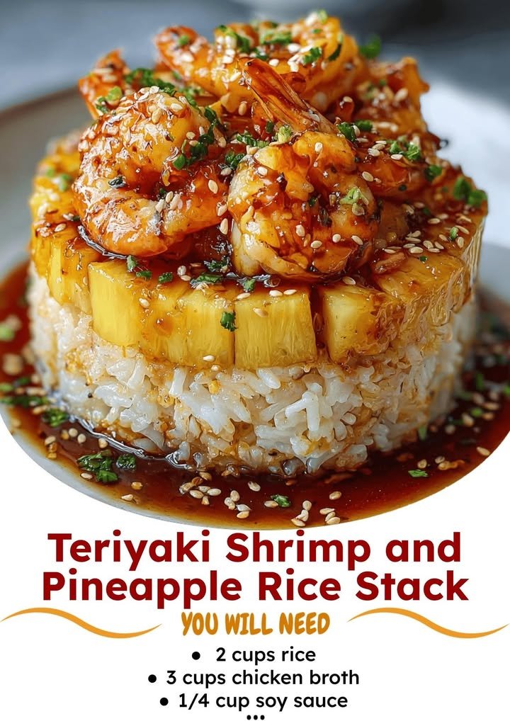 Teriyaki Shrimp and Pineapple Rice Stack