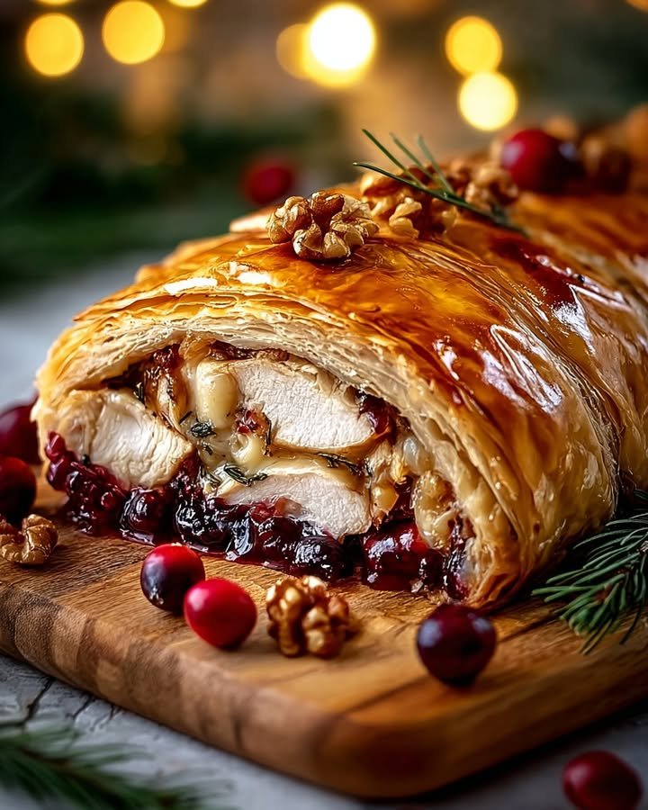 Golden Holiday Chicken Wellington with Brie & Cranberry