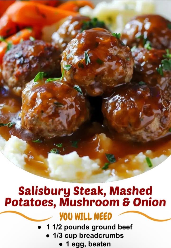 Salisbury Steak with Garlic Mashed Potatoes and Mushroom & Onion Gravy