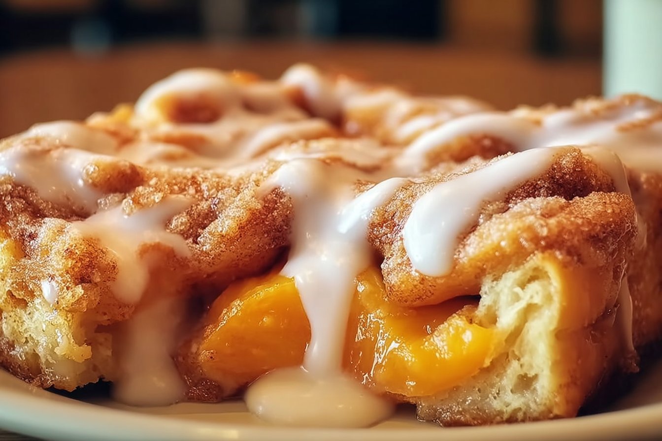 Spiced Peach Cobbler Cinnamon Rolls with Creamy Frosting