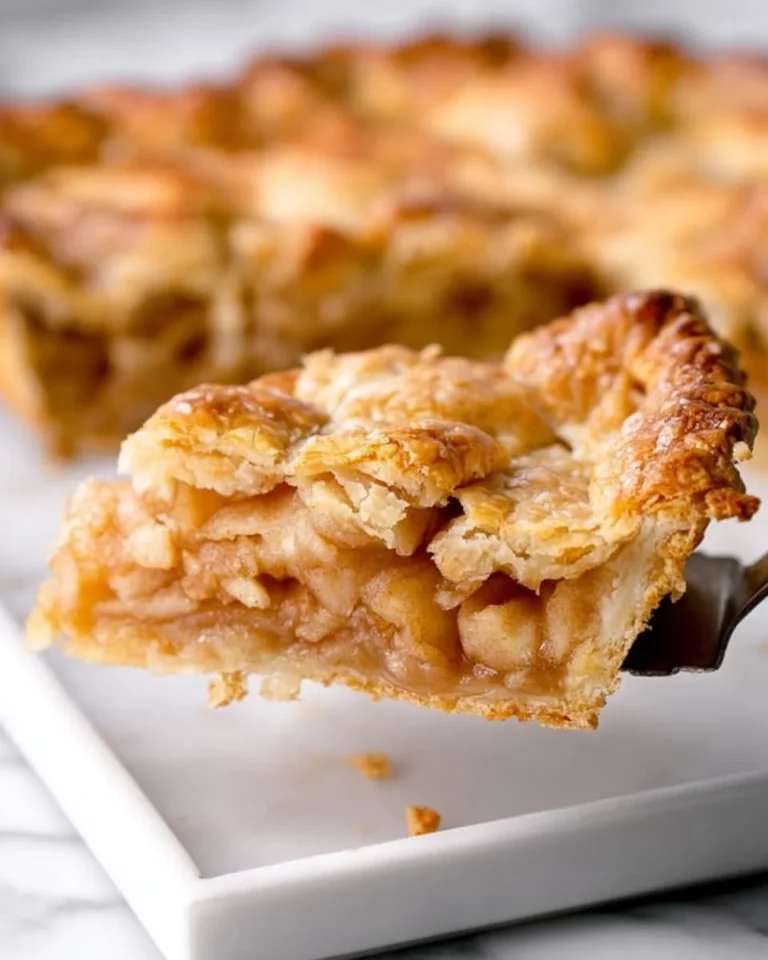 Freshly baked Apple Slab Pie with golden crust and cinnamon apples