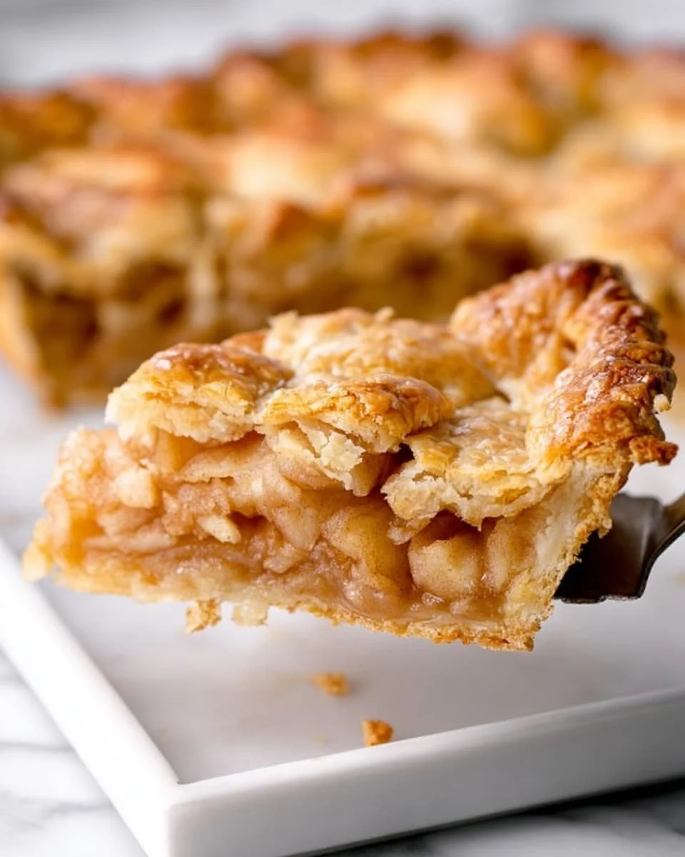 Freshly baked Apple Slab Pie with golden crust and cinnamon apples