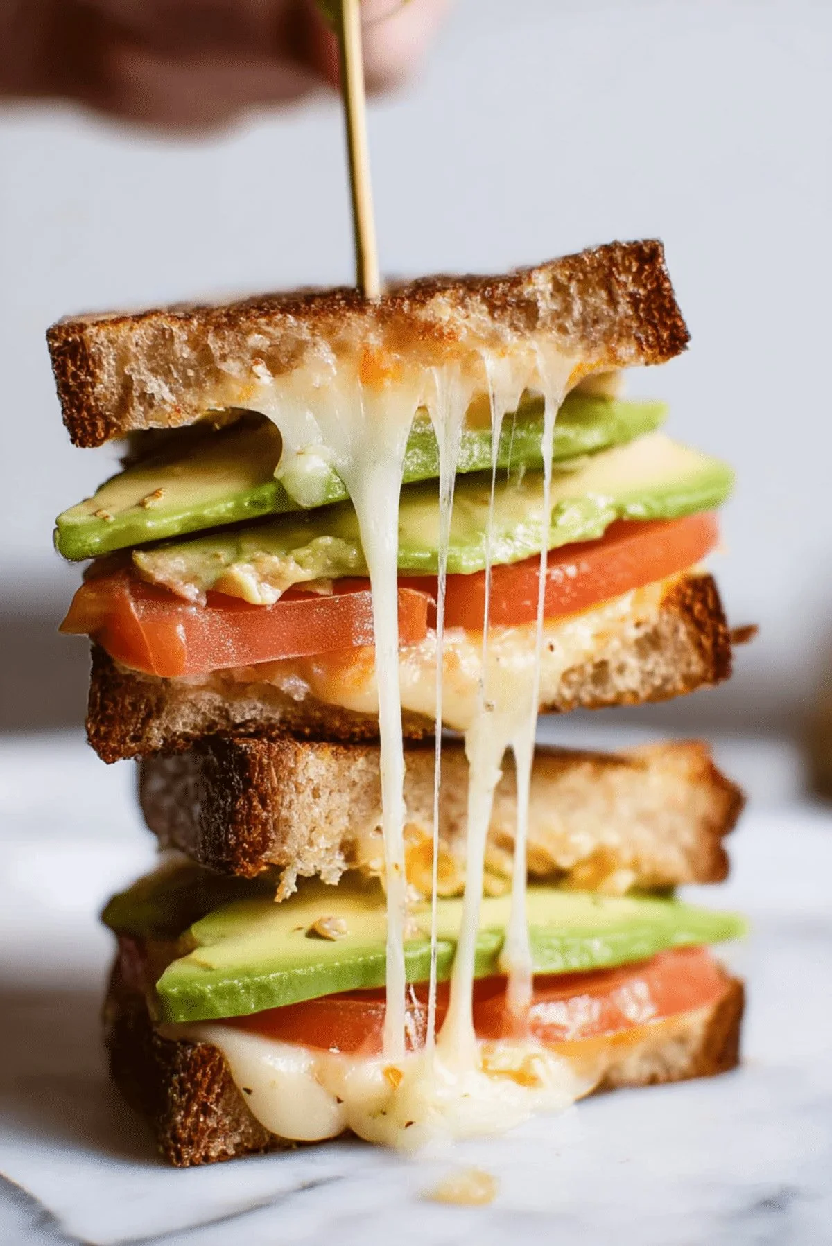 Delicious avocado grilled cheese sandwich with melted cheese and fresh avocado slices
