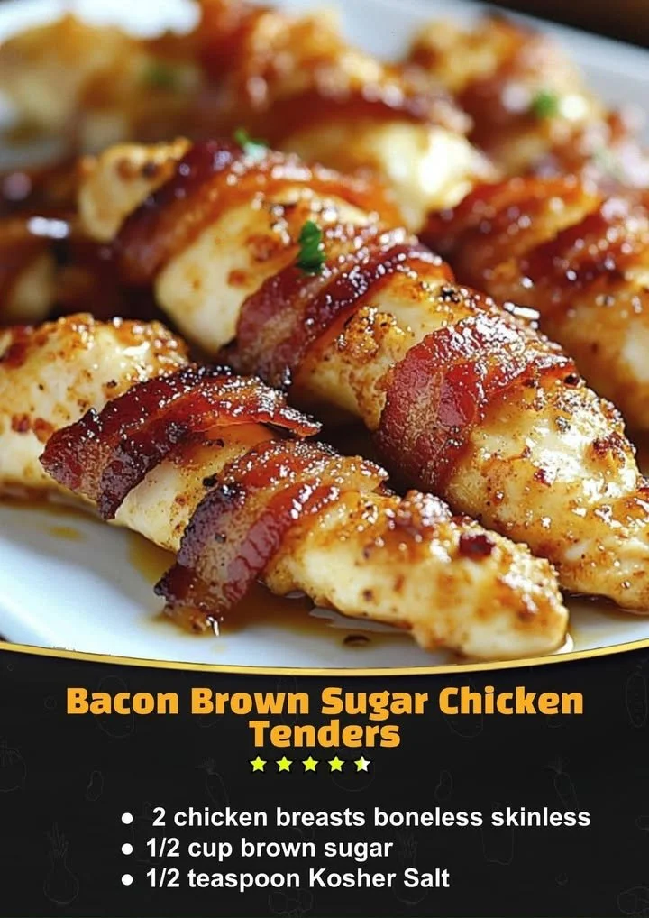 Crispy Bacon Brown Sugar Chicken Tenders served on a plate