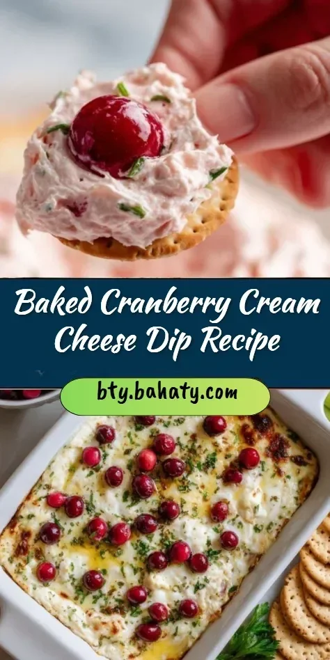 Baked cranberry cream cheese dip served in a dish with crackers.
