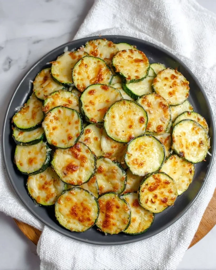 Baked Parmesan Zucchini fresh from the oven, topped with cheese and herbs.