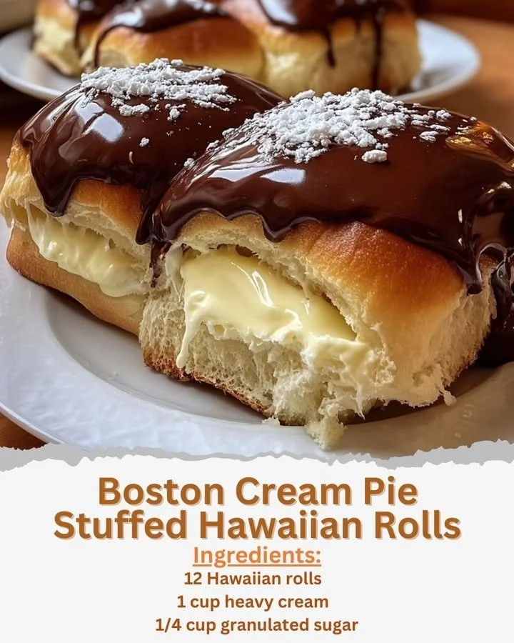 Boston Cream Pie Stuffed Hawaiian Rolls dessert recipe