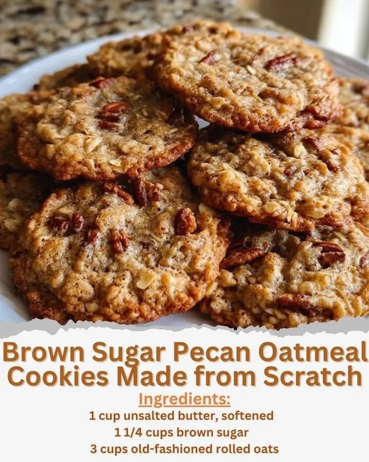 Brown sugar pecan oatmeal cookies made from scratch on a wooden table