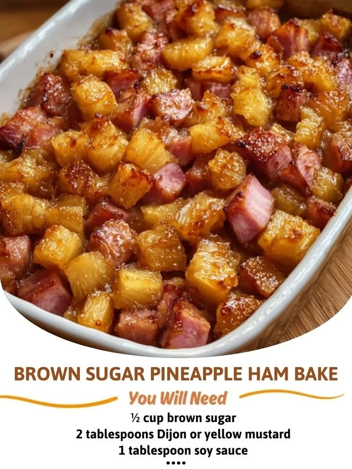 Brown Sugar Pineapple Ham Bake served on a festive table