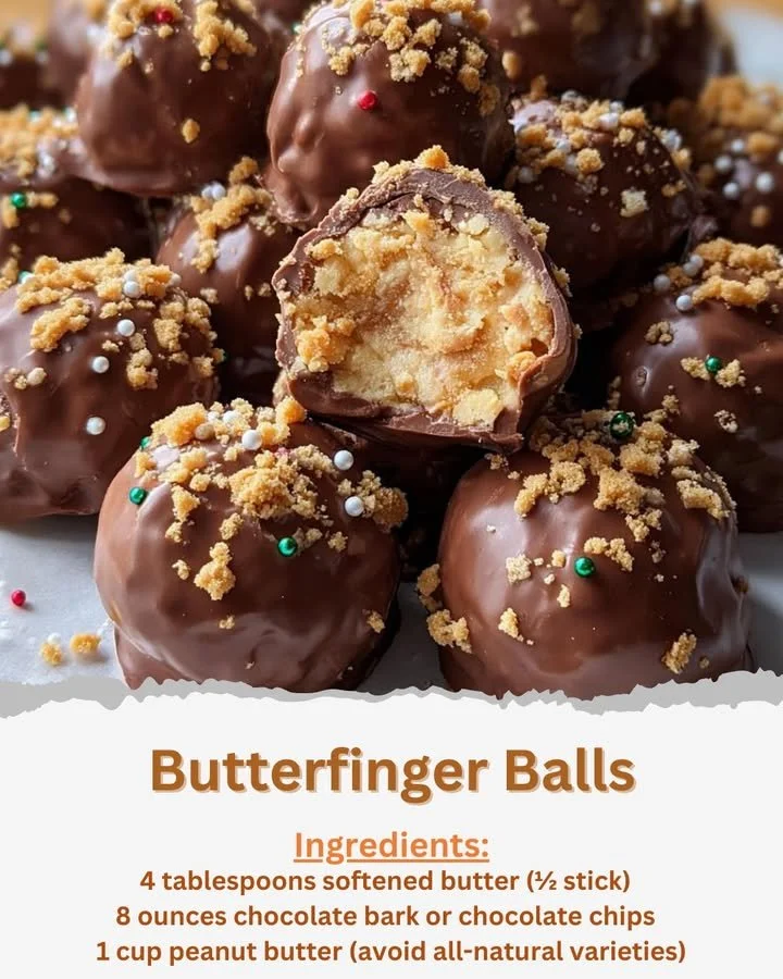 Delicious homemade Butterfinger Balls coated in chocolate.