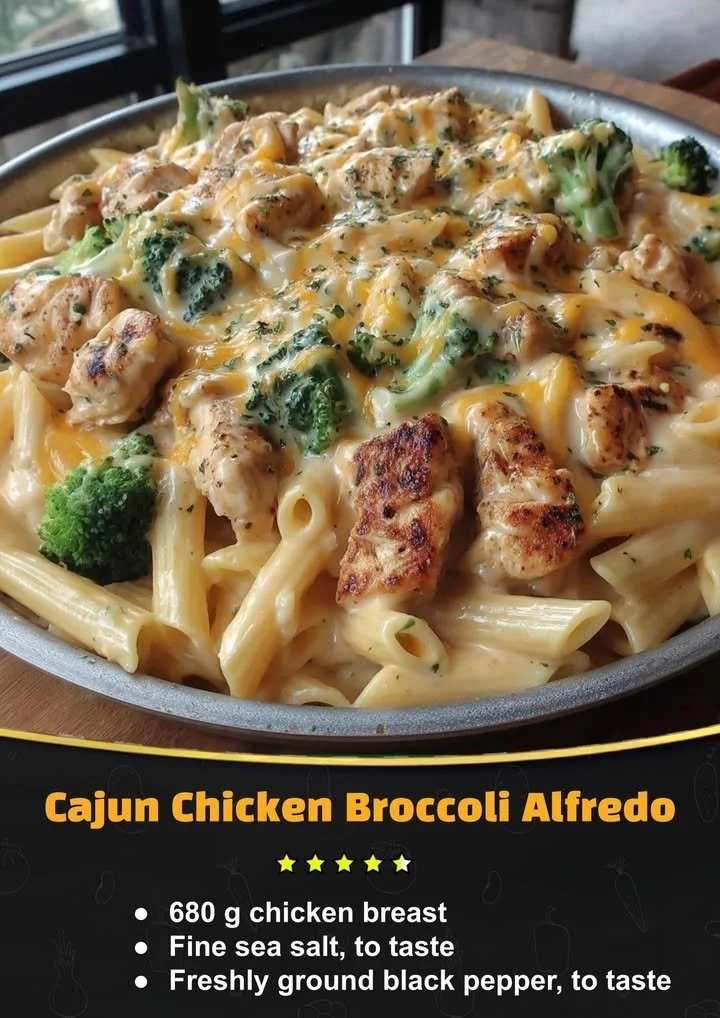 Cajun Chicken Broccoli Alfredo served in a bowl garnished with parsley