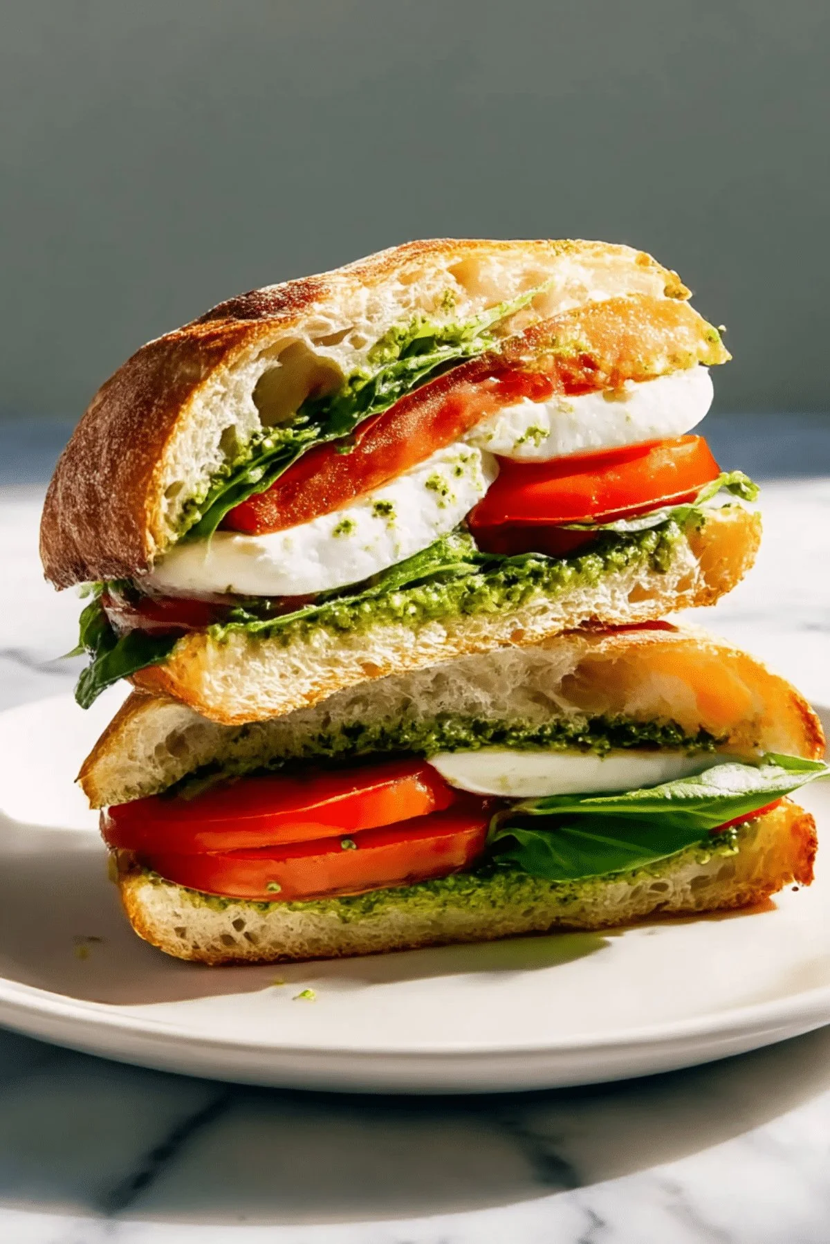 Delicious Caprese Sandwich with fresh mozzarella, tomatoes, and basil
