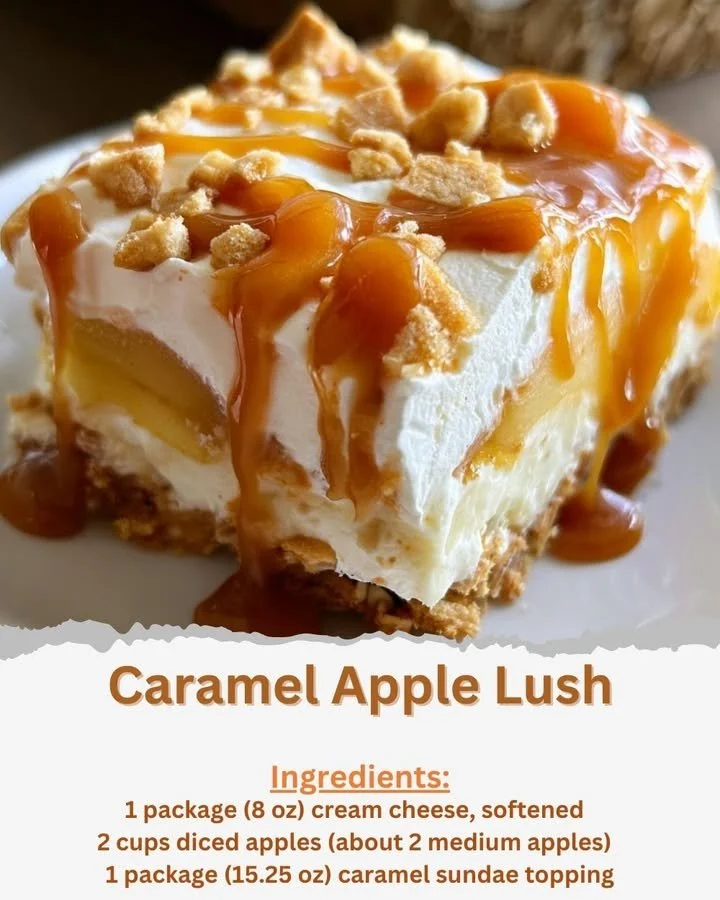 Delicious Caramel Apple Lush dessert with layers of caramel and apple.