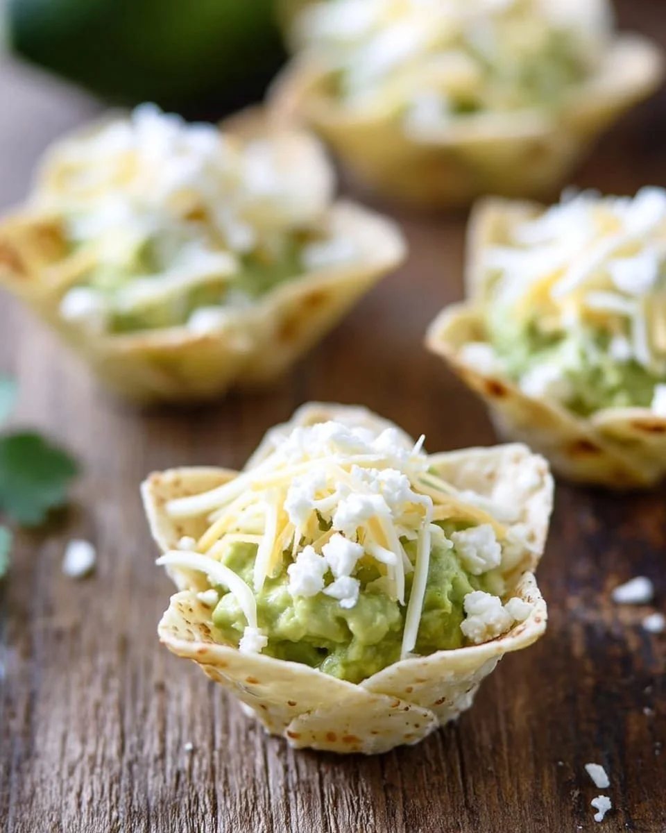 Delicious cheesy guacamole served with tortilla chips