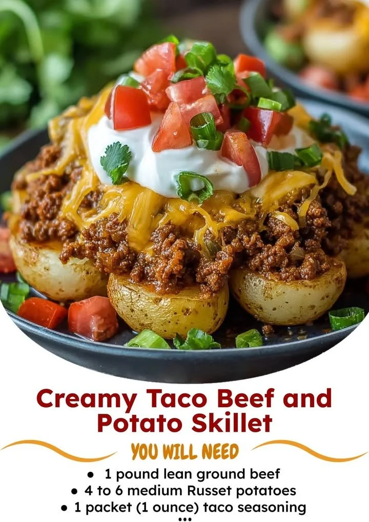 Cheesy taco potatoes topped with melted cheese and fresh toppings