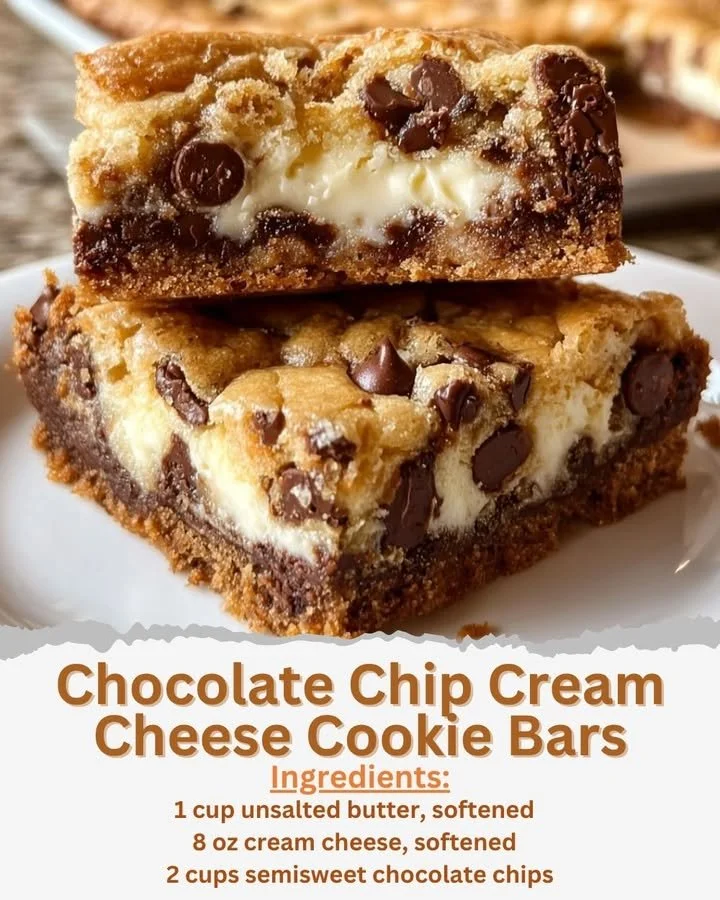 Delicious Chocolate Chip Cream Cheese Cookie Bars on a plate