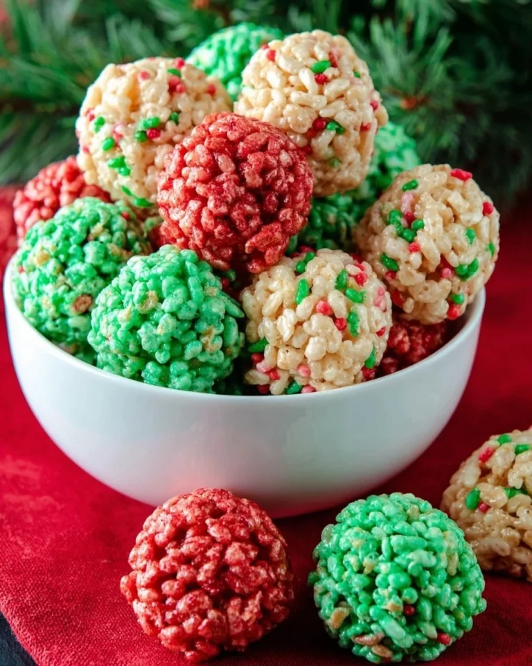 Colorful Christmas Rice Krispie Treat Bites on a festive plate