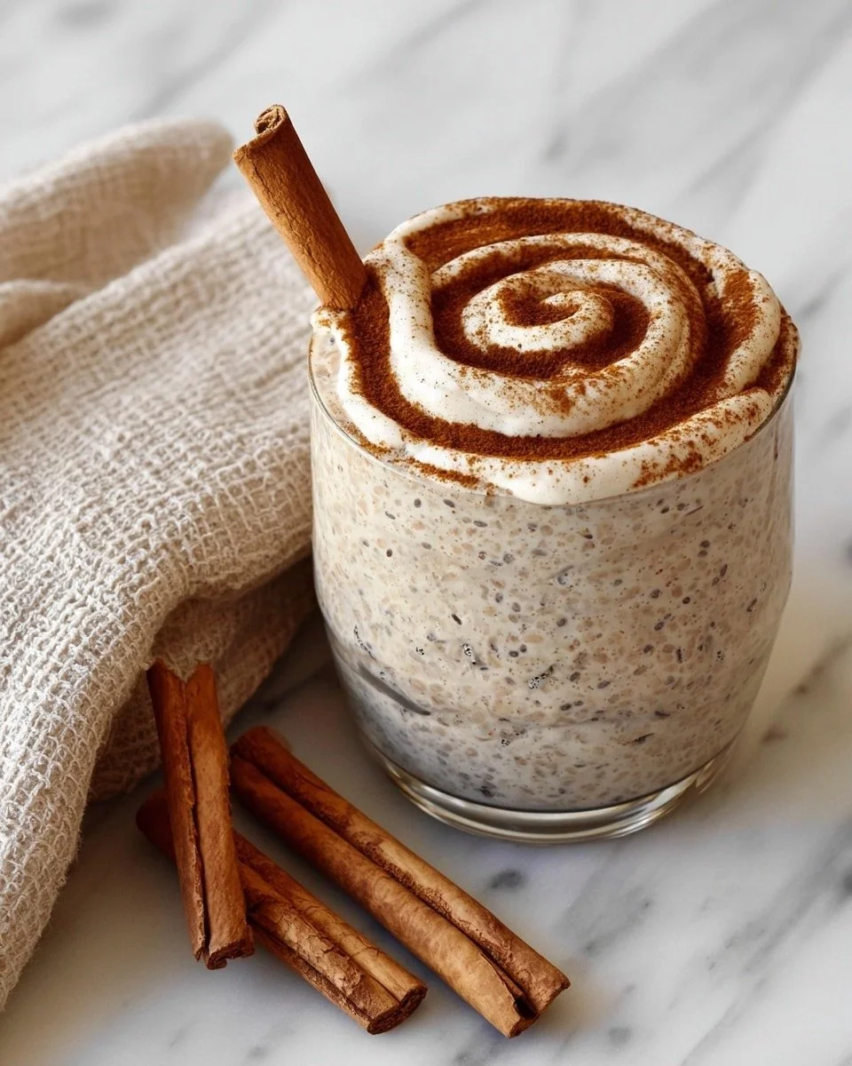 Delicious bowl of cinnamon roll overnight oats topped with cinnamon and nuts