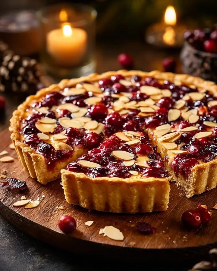 Cranberry Almond Tart topped with a honey glaze and almonds