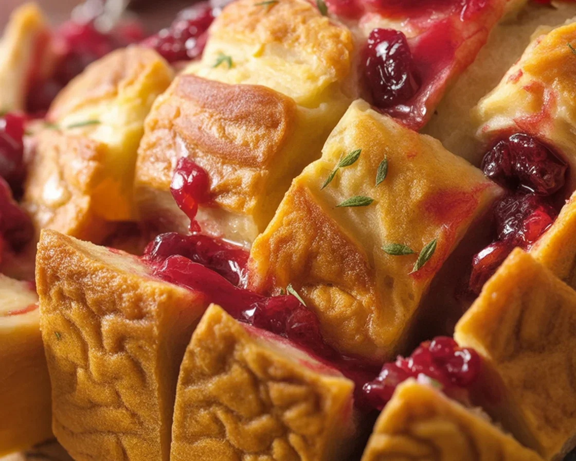 Cranberry Brie Pull-Apart Bread served warm, showcasing gooey cheese and tart cranberry sauce.