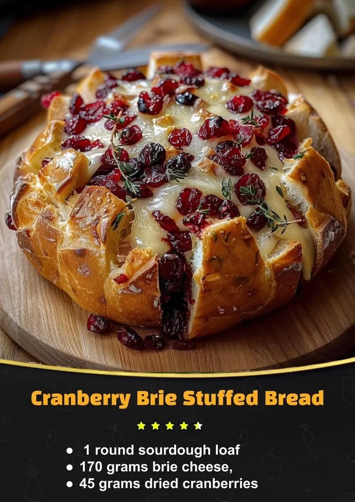 Delicious cranberry brie stuffed bread fresh out of the oven