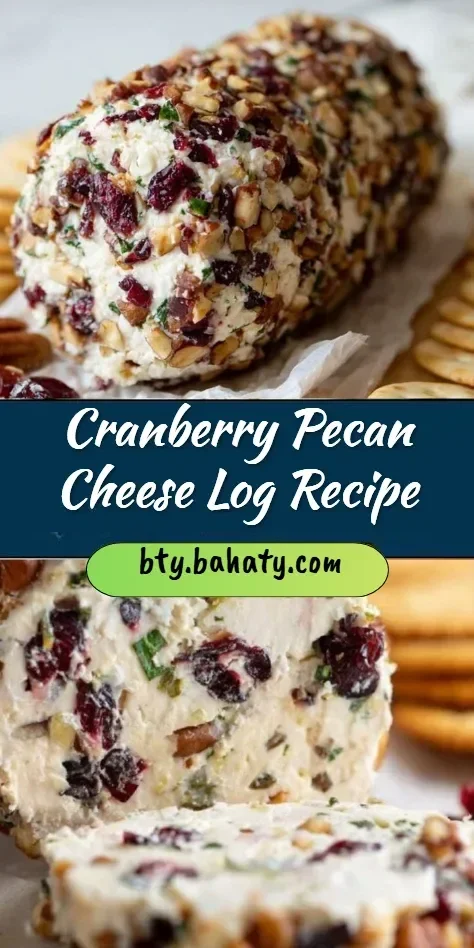 Cranberry Pecan Cheese Log served on a wooden platter with garnishes.