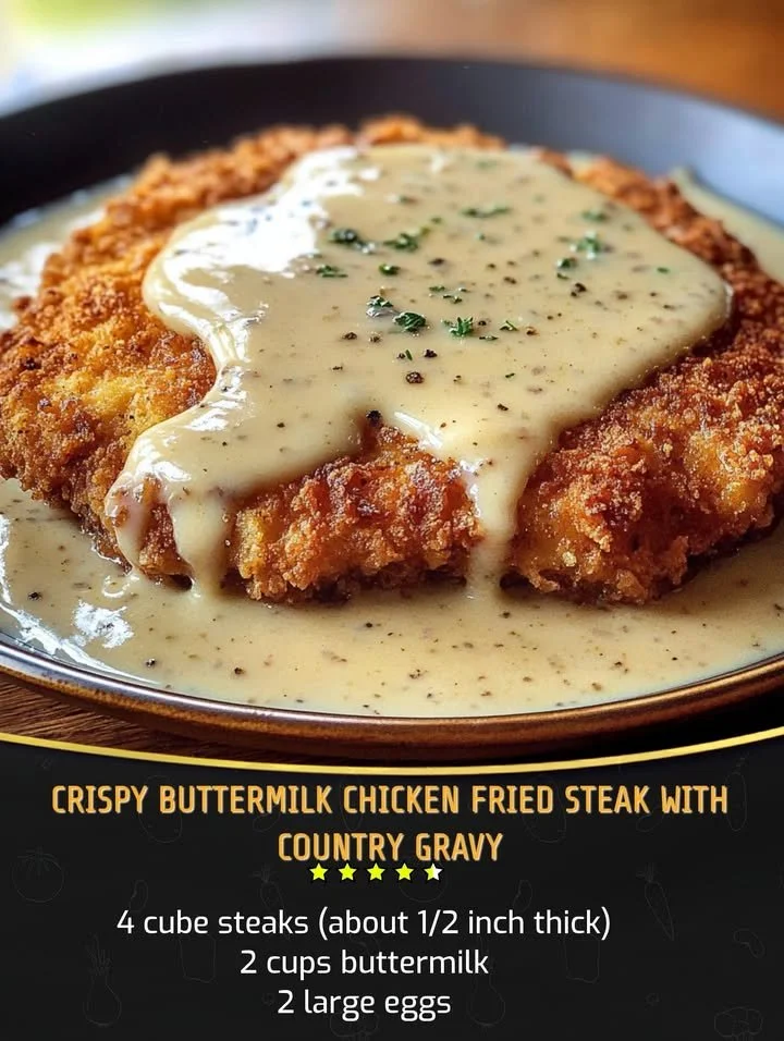 Crispy buttermilk chicken fried steak served with creamy country gravy